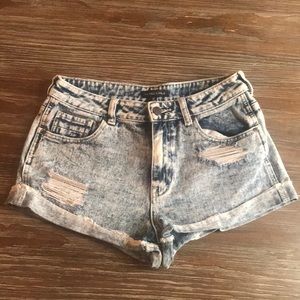 Acid wash denim shorts